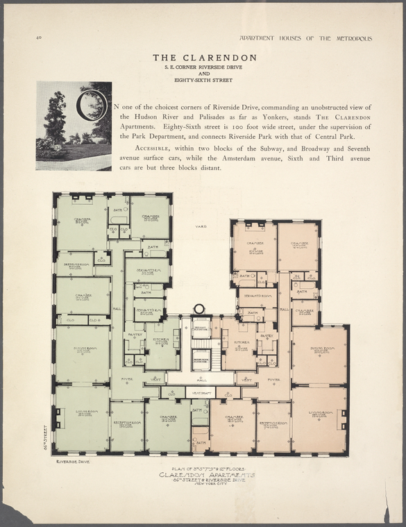 The Clarendon, S. E. corner Riverside Drive and Eighty-sixth Street. Plan of 3rd, 5th, 7th, 9th & 12th floors., Digital ID 464846, New York Public Library