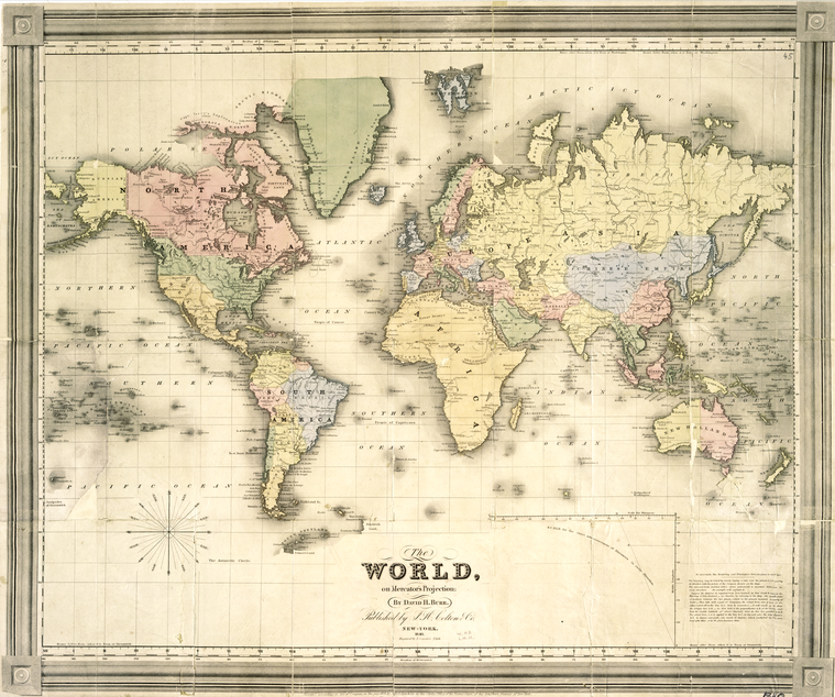 The world, on Mercator's projection / By David H. Burr ; engraved by S. Stiles & Co., N. York., Digital ID 465015, New York Public Library