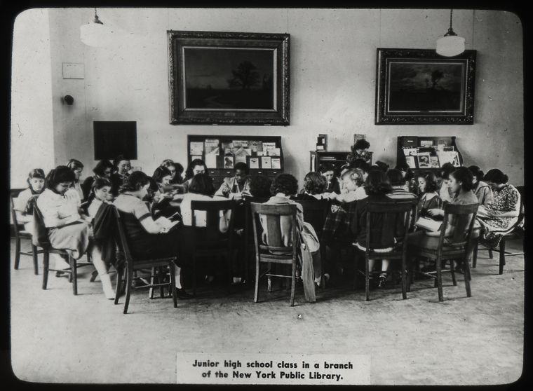  junior high class in a branch of the New York Public Library, June 1938., Digital ID 465267, New York Public Library