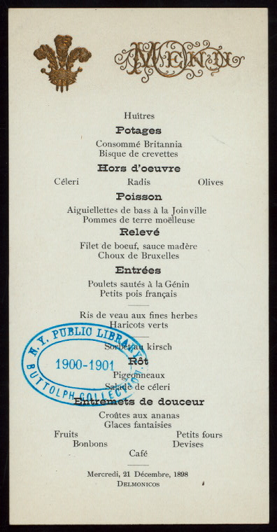 DINNER [held by] DELMONICO'S [at] "NEW YORK, NY" (HOT;), Digital ID 467541, New York Public Library