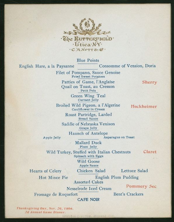 THANKSGIVING DAY DINNER [held by] BUTTERFIELD [at] "UTICA, NY" (HOTEL), Digital ID 470513, New York Public Library
