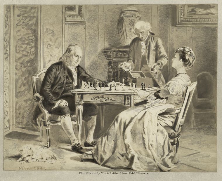 Benjamin Franklin playing chess with Mrs. Howe., Digital ID 478371, New York Public Library