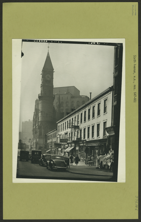  6th Avenue - [19th Street.],[647-661 6th Avenue ; Jefferson Market Court House.], Digital ID 709379f, New York Public Library