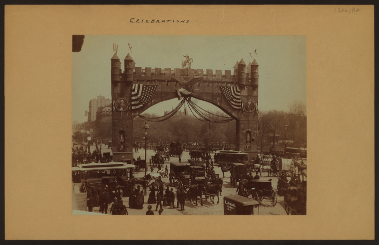  5th Avenue - 23rd Street.],Celebrations - [Triumphal Arch for Washington Inaugural Centennial Celebration.], Digital ID 731291F, New York Public Library