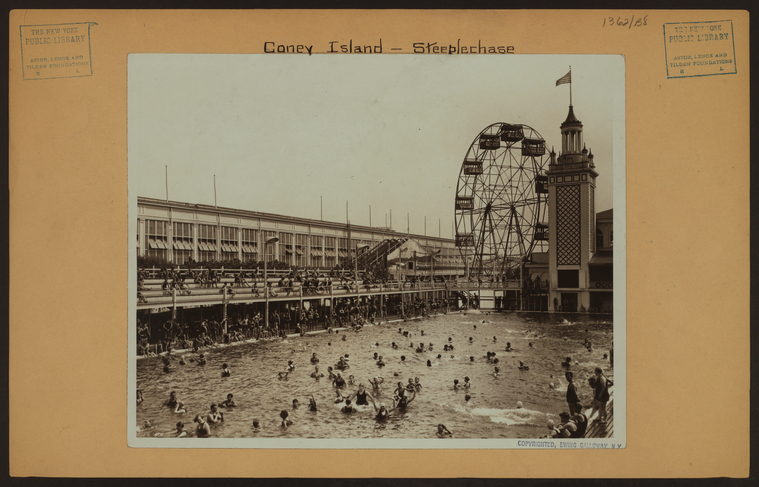 Islands - Coney Island - Steeplechase Park [outdoor swimming pool.], Digital ID 732025F, New York Public Library