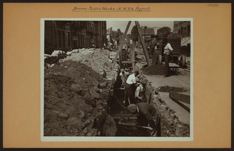 Public Works - Bronx - A W.P.A. [Works Progress Administration] project.,[Sewer construction.], Digital ID 732756F, New York Public Library