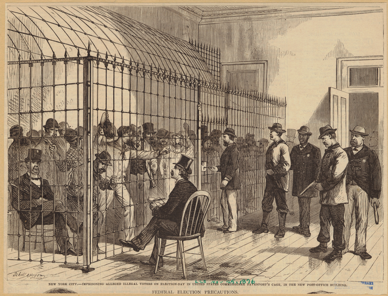 New York City -- Imprisoning Alleged Illegal Voters On Election-Day In United States Commissioner Davenport'S Cage, In The New Post-Office Building., Digital ID 801478, New York Public Library