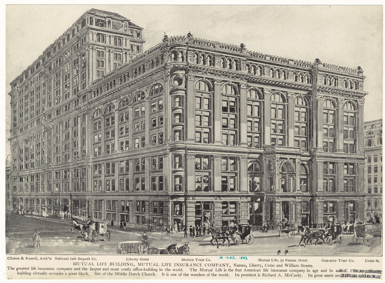 Mutual Life Building, Mutual Life Insurance Company, Nassau, Liberty, Cedar And William Streets., Digital ID 806068, New York Public Library