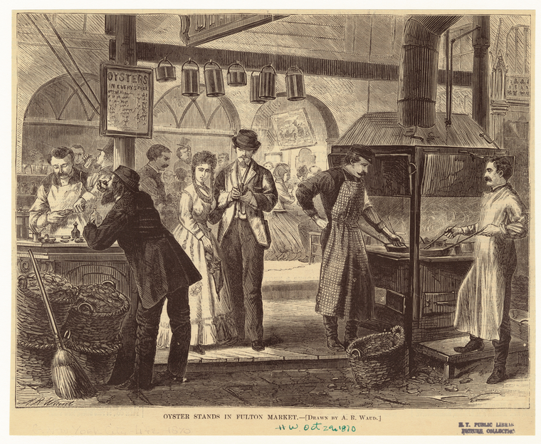 Oyster Stands In Fulton Market., Digital ID 806180, New York Public Library