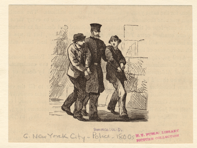 [Policeman Walking With Two Handcuffed Men, New York City.], Digital ID 806217, New York Public Library