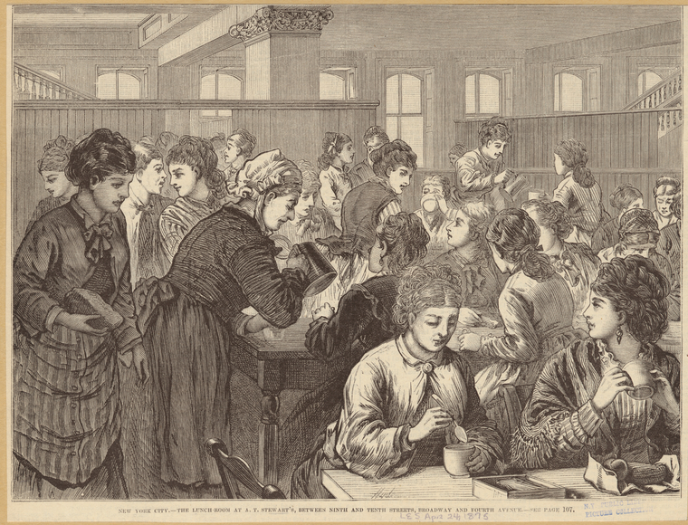 The Lunch-Room At A. T. Stewart'S, Betweem Ninth And Tenth Streets, Broadway And Fourth Avenue.,Lunch-room at A.T. Stewart's, between 9th and 10th Street, Broadway and 4th Ave., Digital ID 809769, New York Public Library