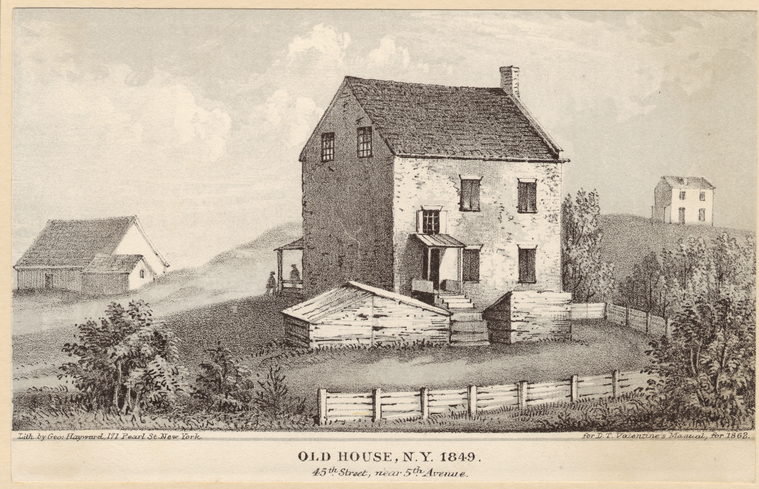 Old House, N.Y., 1849, 45th Street, Near 5th Avenue.,Old house, New York, 1849, Forty-fifth Street near Fifth Avenue., Digital ID 809836, New York Public Library