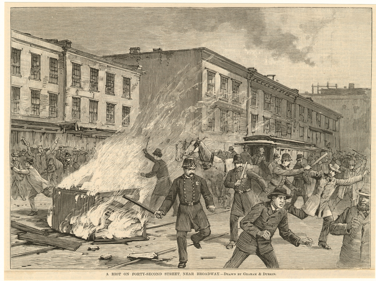 A Riot On Forty-Second Street, Near Broadway.,Riot on 42nd Street, near Broadway., Digital ID 809872, New York Public Library