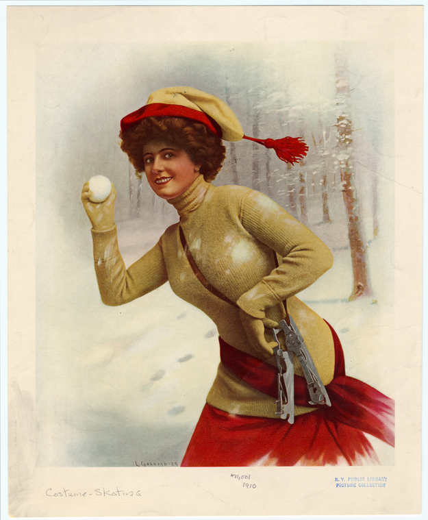 [Woman With Snowball And Skates.], Digital ID 828046, New York Public Library