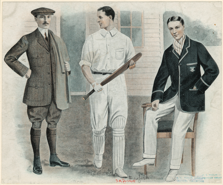 [Men In Sportswear, One Holding A Cricket Bat.], Digital ID 828161 , New York Public Library