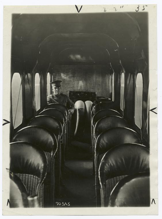 Interior of a modern passenger-carrying airplane., Digital ID 92704, New York Public Library