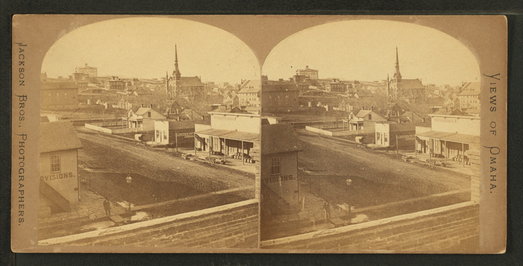 Birds eye view of Omaha, Nebraska.,Views of Omaha  - Scenery of the Union pacific Railroad., Digital ID G90F431_012F, New York Public Library