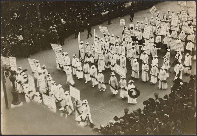 Suffrage parade. Women in white.,[Suffrage parade in New York City.], Digital ID PS_MSS_CD22_335, New York Public Library