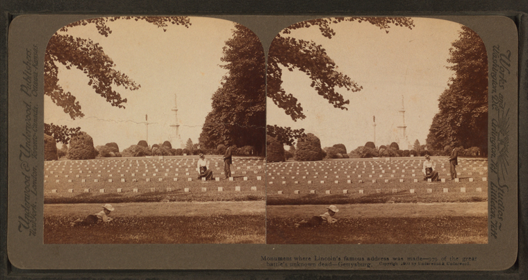 Monument where Lincoln's famous address was made, 979 of the great battle's unknown dead, Gettysburg., Digital ID g91f335_058f, New York Public Library