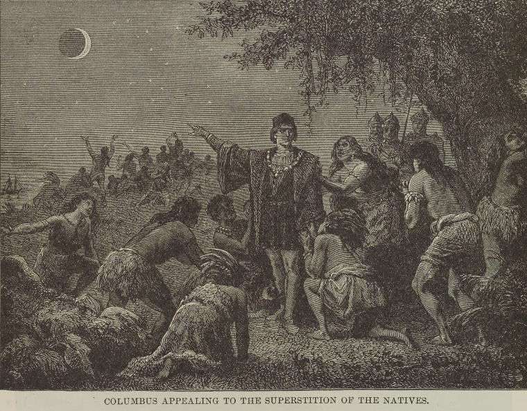 Columbus witnessing lunar eclipse in Jamiaca, 1504.,Columbus appealing to the superstition of the natives., Digital ID ps_grd_005, New York Public Library