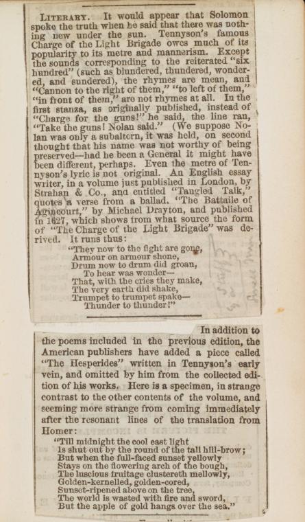 Tennyson's Poems. (Newspaper clipping with marginalia.), Digital ID ps_mss_880, New York Public Library