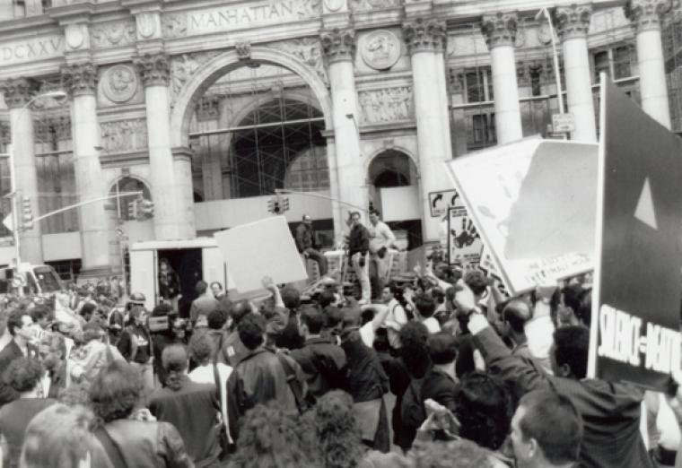 Act Up. [Protest rally in front of Municipal Building.], Digital ID psnypl_mss_1105, New York Public Library