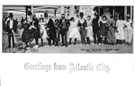 Postcard of costumed performers posing on Young's Pier, Atlantic City, N.J.