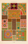 Moyen âge : style byzantin : mosaïques, incrustations, nielles et peintures.