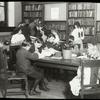 Rivington Street, children around table and at shelves, Children's reference room