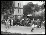 Stapleton, children lined up at bookmobile
