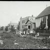 Van Nest: Old sta[tion] in Van Nest Church House, 1917" showing children on path outside library