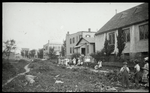 Van Nest: Old sta[tion] in Van Nest Church House, 1917" showing children on path outside library