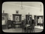 Webster: Interior views, Czech Library entrance, showing reading tables, exhibit cases