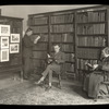 Webster: Interior views, Three readers in the Czech reference corner,, exhibit case at right