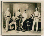 Group of New York fencers including Regis Senac, second from right,  Eugene Higgins, right, and Hildreth Kennedy Bloodgood, second from left.