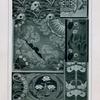 Plant forms, birds, rooster and chickens, eel