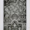 Plant forms, hare, roosters, Christ on the cross