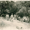 Boy Scouts building shelters.