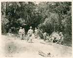 Boy Scouts building shelters.