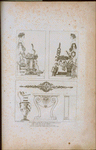 Nos. 1 et 2. Peintures exécutées dans les panneaux de la chambre du cit. V. 3. Frise exécutée dans la même chambre. 4. Vase exécuté cinq fois plus grand que le dessin. 5 et 6. Face et profil d'une table exécutée par les frères Jacob.