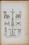 No. 1. Fauteuil apelé Bergere exécuté pour Mr. de D. à Paris. No. 2. Fauteuil exécuté pour Mr. L. à Paris. No. 3. Tabouret en X exécuté à Paris et placé à St. C. No. 4. Candelabre exécuté à Paris pour Mme. B. No. 5. Côté du tabouret en X no. 3. No. 6. Petite pendule exécuté pour Mr. W. No. 7. Table exécutée à Paris pour Mme. B. No. 8. Table exécutée à Paris pour Mme. de G.