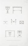 No. 1 and 2. End and front of a table.; No. 3, 4, and 5. Different stools.; No. 6 and 7. End and front of a table.