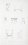 No. 1. Tripod table.; No. 2. Settee.; No. 3 and 4. Chairs.; No. 5. Round table.; No. 6 and 7. Front and side view of stone seats, adorned with sphinxes and lotus flowers.