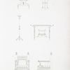 No. 1 and 2. Two views of a tea-table, with very projecting horizontal handles. Under this tea-table, on a tablet supported by pheasant's feet, ending in a scroll, stands a tea-chest with perpendicular handles.; No. 3. Tripod table.; No. 4. Bronze candelabrum.; No. 5 and 6. Front and side of a large arm-chair.