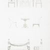 No. 1 and 2. Two chairs.; No. 3. Front view of a table ; No. 4. Box or coffer, imitated from an ancient sarcophagus of verde antico ; No. 5 and 6. Side views of two mahogany chairs; No. 5 is the side view of the chair, Plate 24, No. 3.; No. 7. End of a table.; No. 8 and 9. Settee.