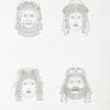 Comic and tragic masks, of Silenus, of Bacchante, of Juno, and of Hercules, taken from antique ornaments.