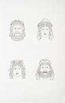 Comic and tragic masks, of Silenus, of Bacchante, of Juno, and of Hercules, taken from antique ornaments.