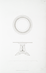 Top and elevation of a round monopoduim or table in mahogany, inlaid in ebony and silver.
