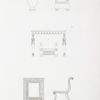 No. 1. Vase of alabaster.; No. 2 and 3. Side and front of a stool; the elbows formed by swans, on a plinth ornamented with the Grecian scroll, emblemic of waves.; No. 4. Dressing-table, supported by female terms, copied from the Institute at Bologna.; No. 5. Picture frame.; No. 6. Side view of a chair.