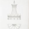 Elevation and plan of a bronze gilt chandelier, ornamented with drops, prisms, &c. of cut glass.